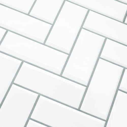 Wallderful Peel and Stick Backsplash Herringbone White 10 Sheet Peel and Stick Shower Tile Waterproof 3D Tile Sticker Glossy Self Adhesive Renter Friendly Backsplash Herringbone for Kitchen Bathroom Laundry Room - Image 4