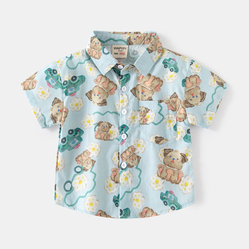 Boys Printed Shirt 2025 Summer Korean Baby Short Sleeve Shirt Children'S Digital Printing Fashion Shirt - Image 1