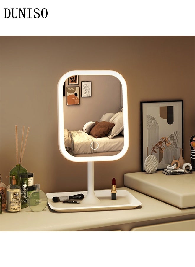 DUNISO LED Makeup Mirror Rechargeable Vanity Mirror with 3 Color Adjustable Lighting Dimming Smart Touch Portable Light Up Vanity Mirror with Light Memory Function Table Desk Counter top Mirror Standing Mirror - Image 1