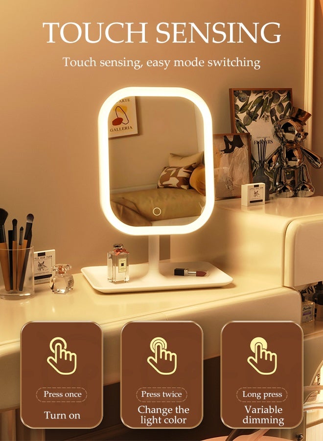 DUNISO LED Makeup Mirror Rechargeable Vanity Mirror with 3 Color Adjustable Lighting Dimming Smart Touch Portable Light Up Vanity Mirror with Light Memory Function Table Desk Counter top Mirror Standing Mirror - Image 2
