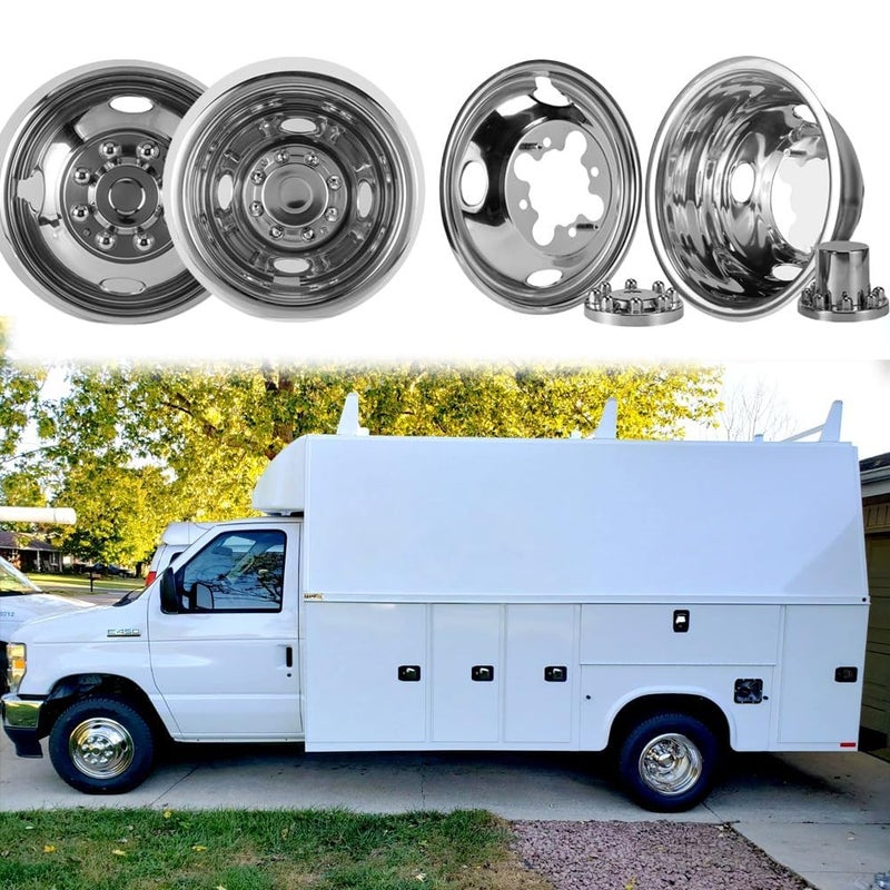 VICOJETOR 4pcs 16 Stainless Steel Polished Wheel SimulatorsFront Rear 8 Lug Dually Hub Caps Skins Liners Rim Covers Compatible with 20012007 Chevy GMC 3500 Truck 20032021 G3500G30 Van 608GV