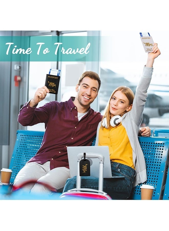 Passport Cover and Luggage Tag Set,PU Leather Passport Case Holder Travel Suitcase Tag,Bridal Shower Wedding Honeymoon Gifts for Couples (Black and White) - Image 5