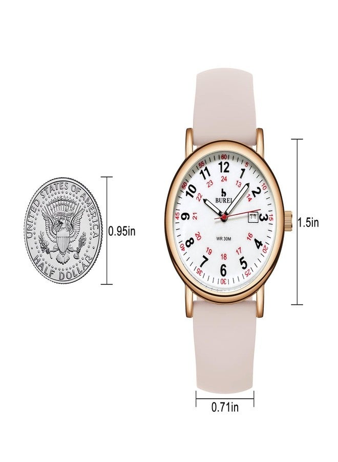 BUREI Nurse Wrist Watch for Nurse Medical Professionals Students Women Men, Waterproof 12/24 Hour Military Time Luminouse Easy Read Dial,Colorful Silicone Band (White/Gold/Pink) - Image 5