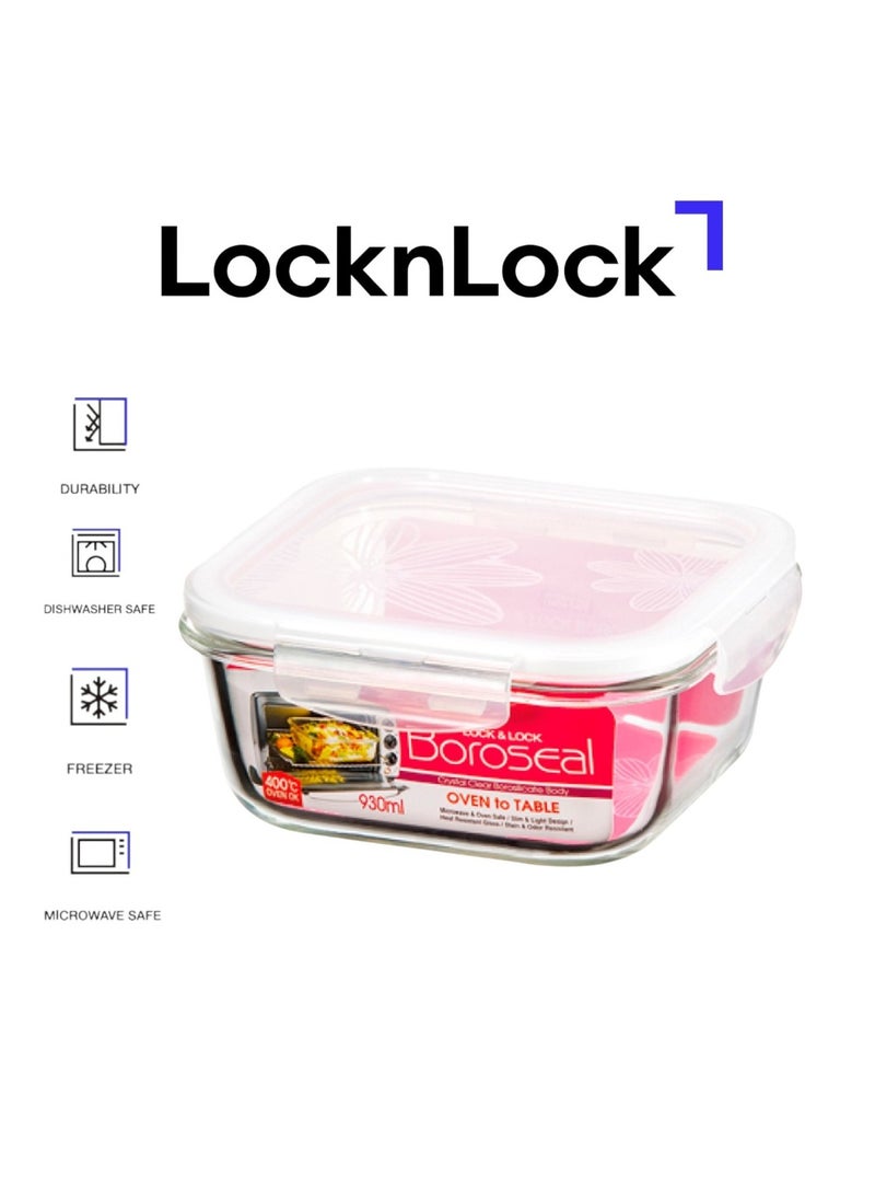 LOCK & LOCK LocknLock 930ml Oven-Safe Borosilicate Glass Square Container with Airtight Lid - Microwave, Freezer, and Dishwasher Safe  - Image 1