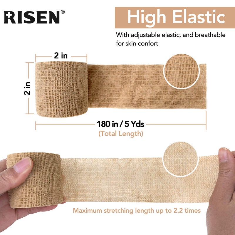 RISEN Cohesive Bandage 2â€ x 5 Yards, 6 Rolls, Self Adherent Wrap Medical Tape, Adhesive Flexible Breathable First Aid Gauze Ideal for Stretch Athletic - Image 3