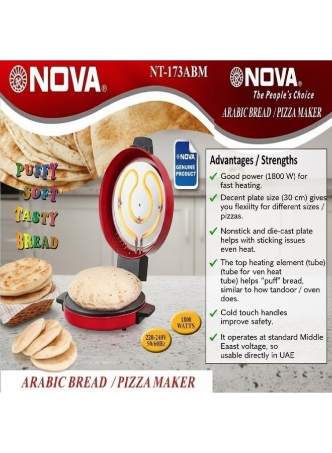 NOVA Arabic Bread & Pizza Maker – 1800W Powerful Electric Roti/Khubz Oven, Non-Stick, Puffy & Soft Homemade Bread, Multi-Use Cooking Appliance for Pizza, Roti & Flatbreads, Red - Image 4