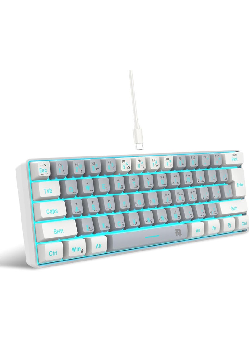 Rock Pow Arabic English 60% Wired Gaming Keyboard RGB Backlit Mini Keyboard Waterproof Small Ultra-Compact 61 Keys Keyboard for PC/Mac Gamer Typist Travel Easy to Carry on Business Trip  - Image 1