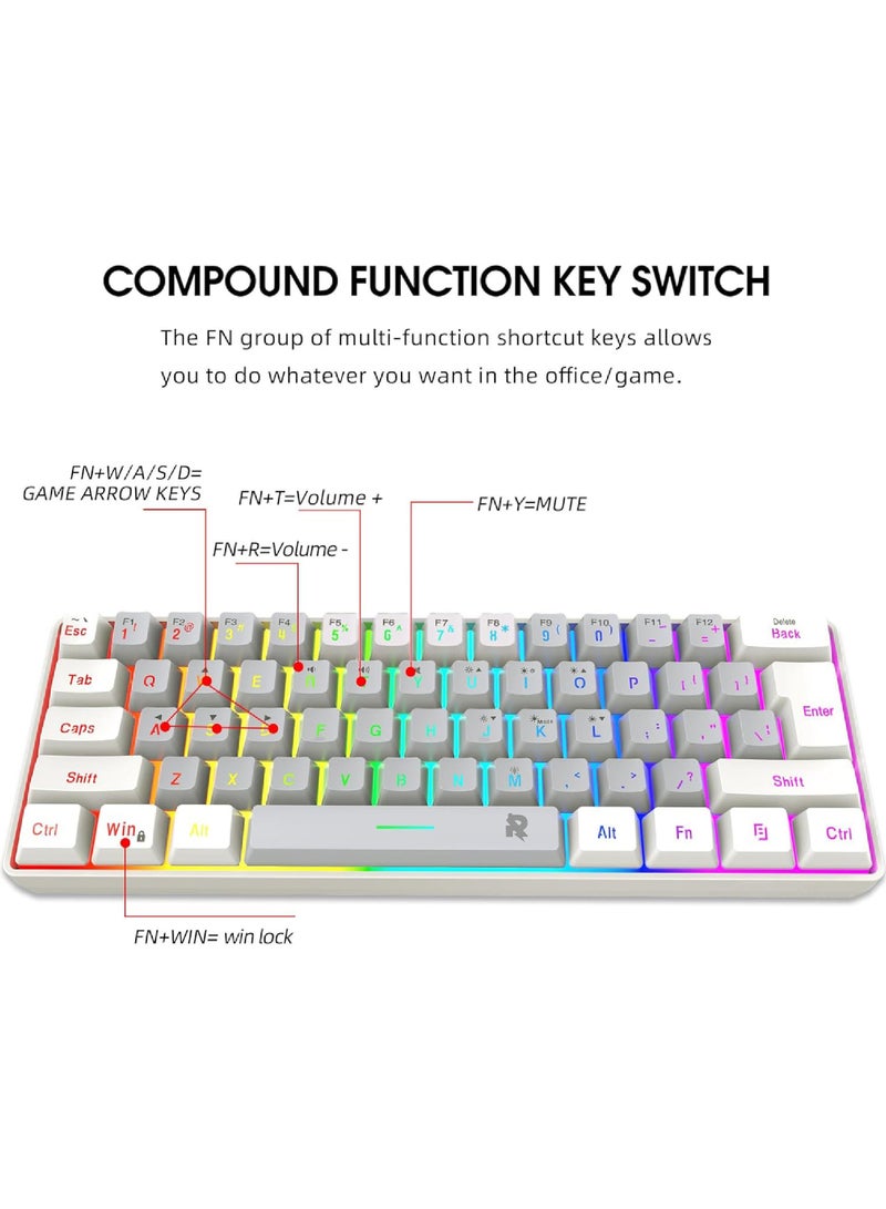 Rock Pow Arabic English 60% Wired Gaming Keyboard RGB Backlit Mini Keyboard Waterproof Small Ultra-Compact 61 Keys Keyboard for PC/Mac Gamer Typist Travel Easy to Carry on Business Trip  - Image 4