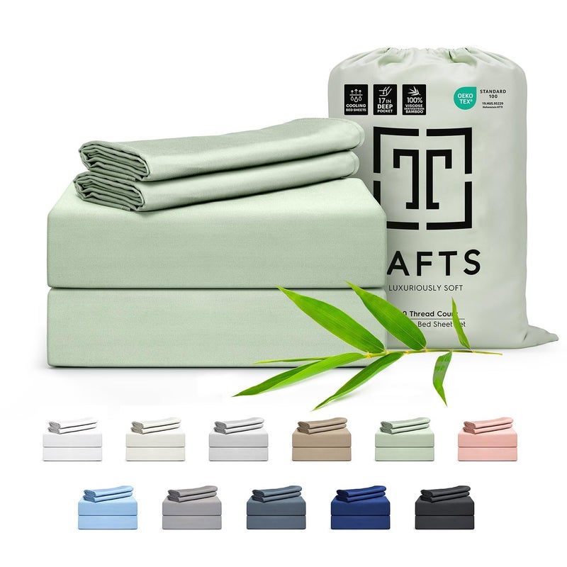 Tafts Tafts Queen Sheets Set Pure 100 Viscose derived from Bamboo Bed Sheets Set Luxuriously Soft Silky Cooling Sheets Double Stitched Lifetime Quality Promise Sage Green 