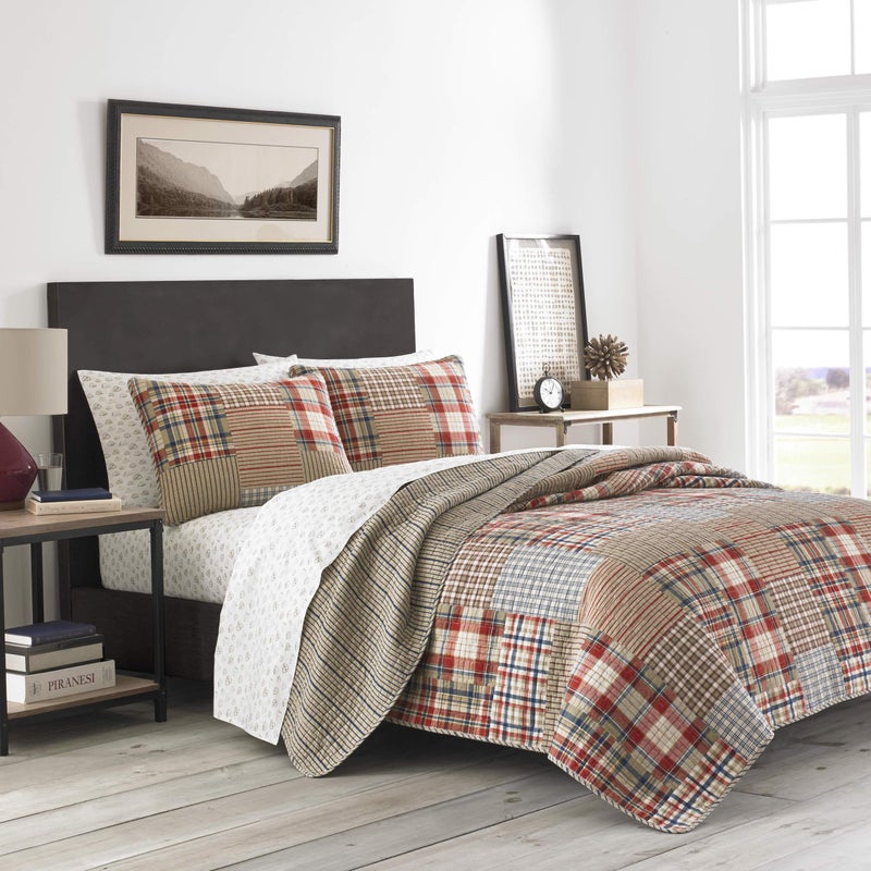 Eddie Bauer  Twin Quilt Set Reversible Cotton Bedding with Matching Sham Lightweight Home Decor for All Seasons Hawthorne Brown Twin