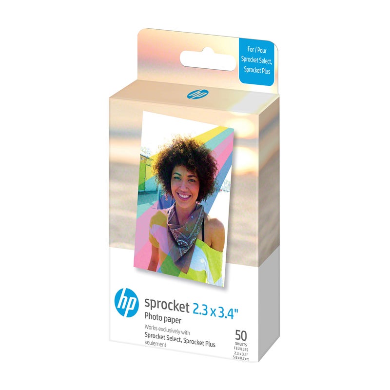 HP ورق صور HP Sprocket 2.3 x 3.4 Premium Instant Zink اللاصق الخلفي (50 ورقة) متوافق مع طابعات HP Sprocket Select وPlus. - Image 1