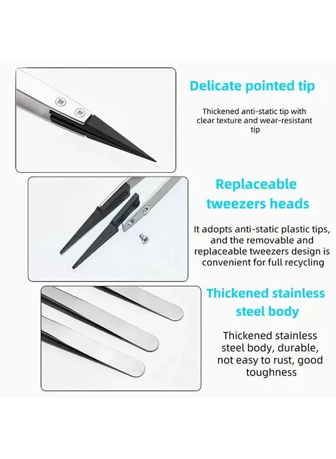 Precision ESD 2A Anti Static Carbon Fiber Tweezers 0 5mm Replaceable Tip - Image 5