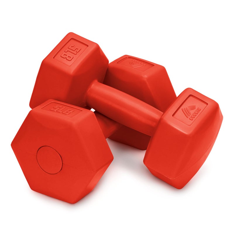 RBX 5LB Hexagonal Dumbbell Set, Roll-Proof Vinyl-Coated Weights, Easy Grip, Ideal for Upper Body Toning, Travel Friendly, Great for All Fitness Levels Red - Image 1