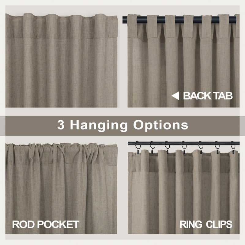 Pitalk Back Tab Linen Curtains 96 inches Long 2 Panels Set for Living Room Sliding Glass Door Dark Taupe Semi Sheer Curtains Light Filtering Canvas Cloth Linen Drapes 96 inch Floor to Ceiling Length - Image 4