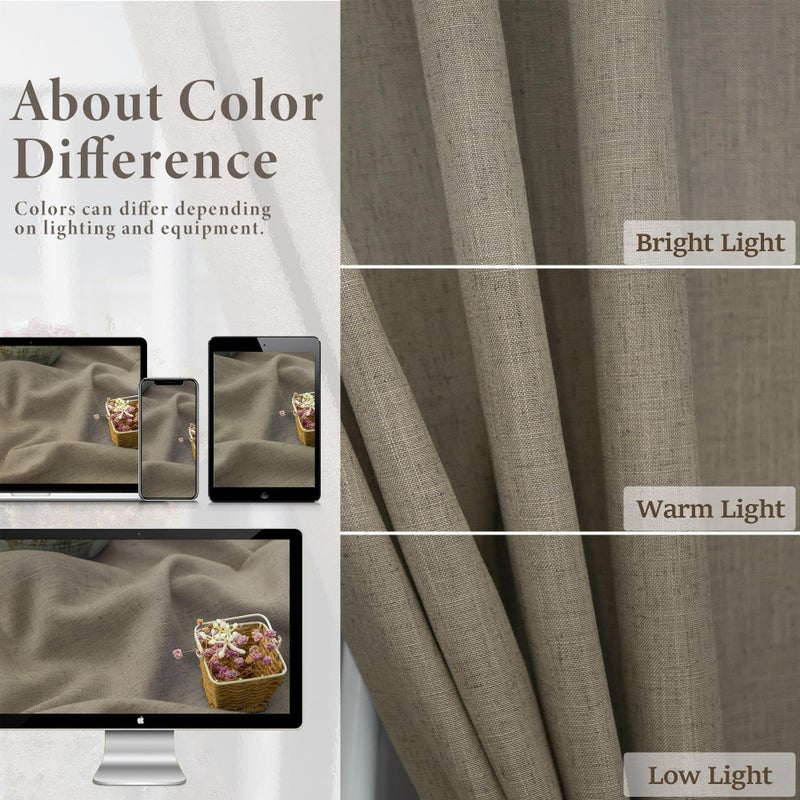Pitalk Back Tab Linen Curtains 96 inches Long 2 Panels Set for Living Room Sliding Glass Door Dark Taupe Semi Sheer Curtains Light Filtering Canvas Cloth Linen Drapes 96 inch Floor to Ceiling Length - Image 3