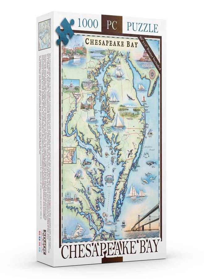 Xplorer Maps Chesapeake Bay Map Jigsaw Puzzle – 1000 Pieces, Hand-Drawn Artwork, Educational Family Puzzle, Includes Poster – 19.8” x 26.4” - Image 1