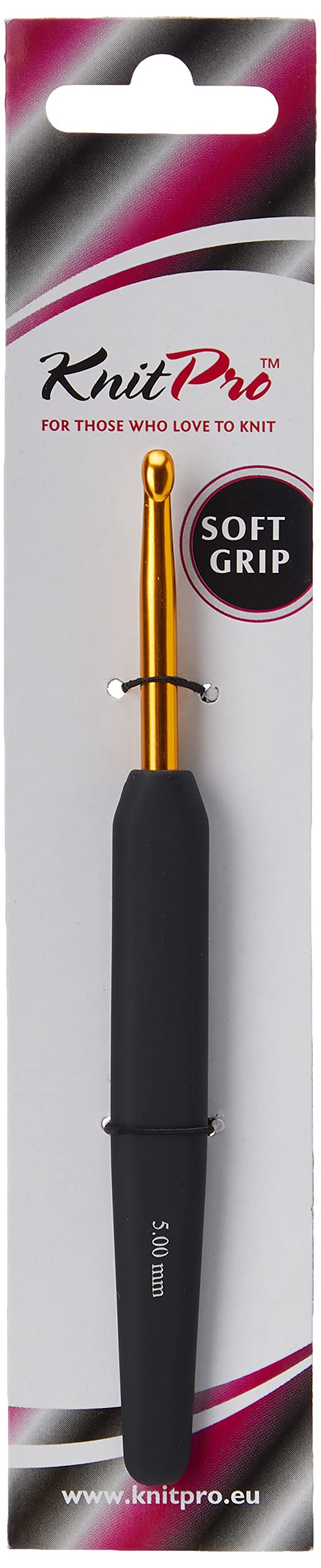 KnitPro Gold Aluminum SingleEnded Crochet Hook with Black Soft Handle 500mm