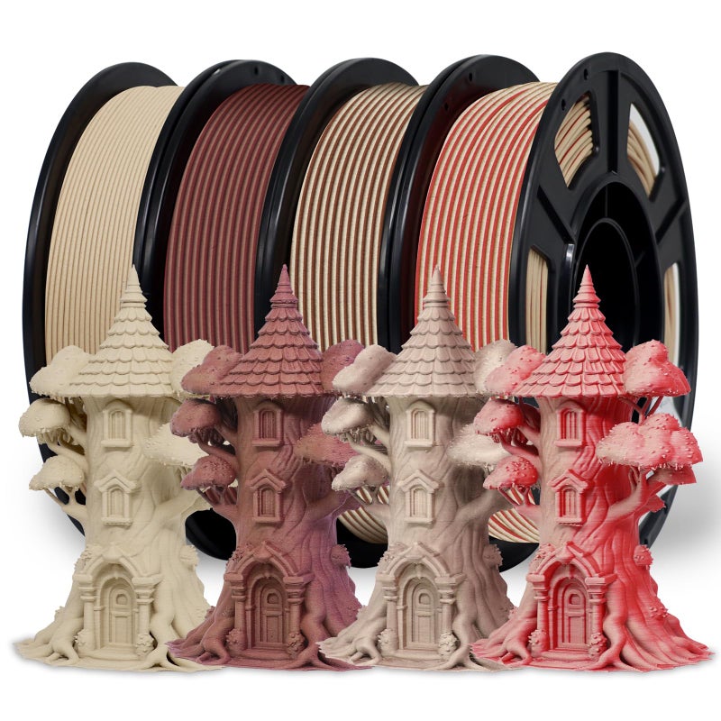 Reprapper Wood PLA Filament Variety Pack - 1.75mm 4 Spool Bundle: Natural, Mahogany, Dark Mahogany & Walnut Real Wood Fiber, Dual Color 3D Printing Material 250g x 4pack - Image 1