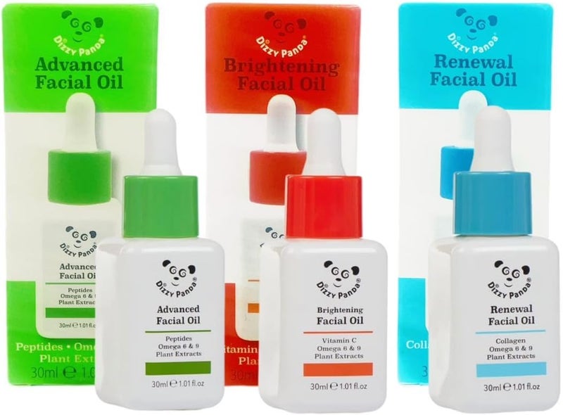 3DzzyPanda Facial Oil Set 3 x 30mL Advanced Brightening Renewal Face Oils with Peptides Vitamin C Collagen Omega 6 9 Hydrating Firming Formula 30mL Each SET