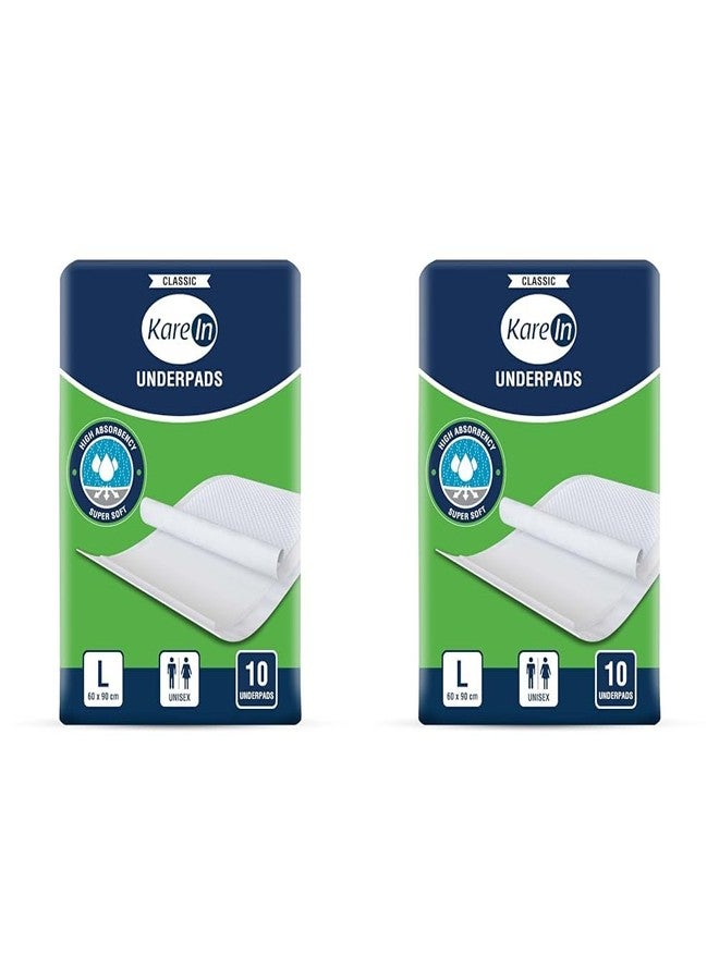 KareIn Classic Underpads, Large, 60 x 90 Cm, 10 Count, Superior Absorbency, Leak Proof, Pack of 2 - Image 1