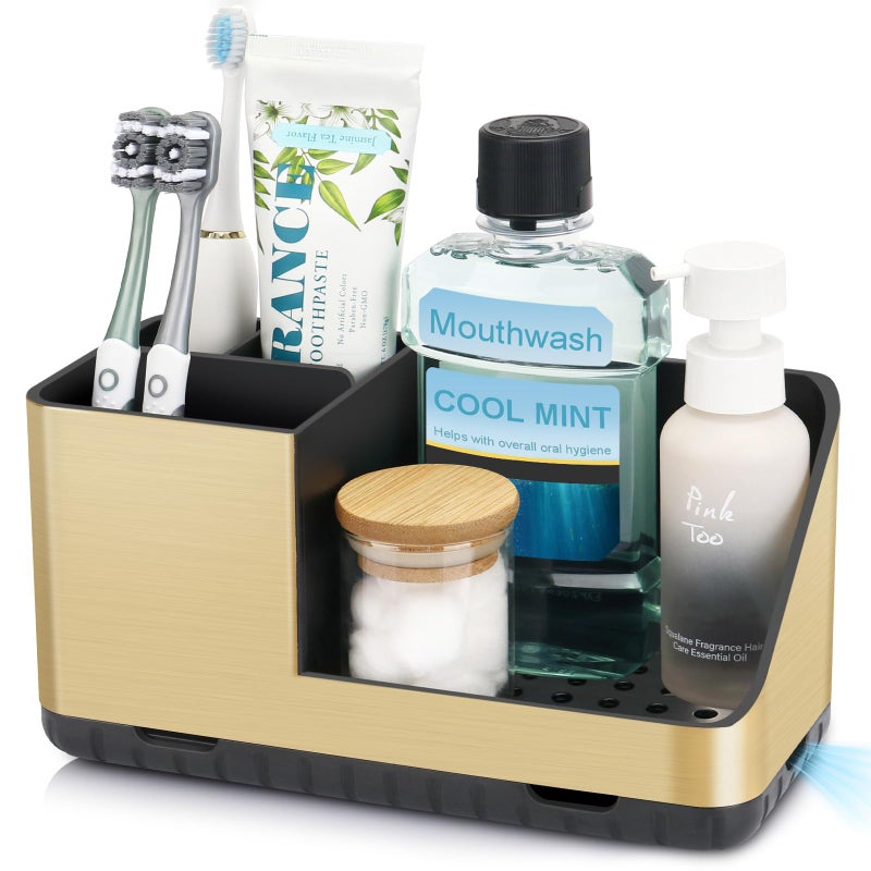 PARKMANI Toothbrush Holders for Bathroom Countertop Organizer, Kids Electric Toothbrush and Toothpaste Holders, Bathroom Accessories Organizer and Storage (Brushed Gold) - Image 5