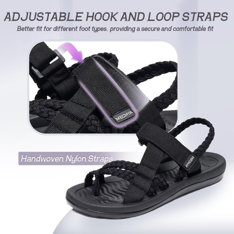 MEGNYA Arch Support Walking Shoes for Women, Cushion Slingback Strap Sandals with Adjustable Hook and Loop, Cushion Foam Flip Flop Sandals for Hiking Camping Black Size 8.5 - Image 5