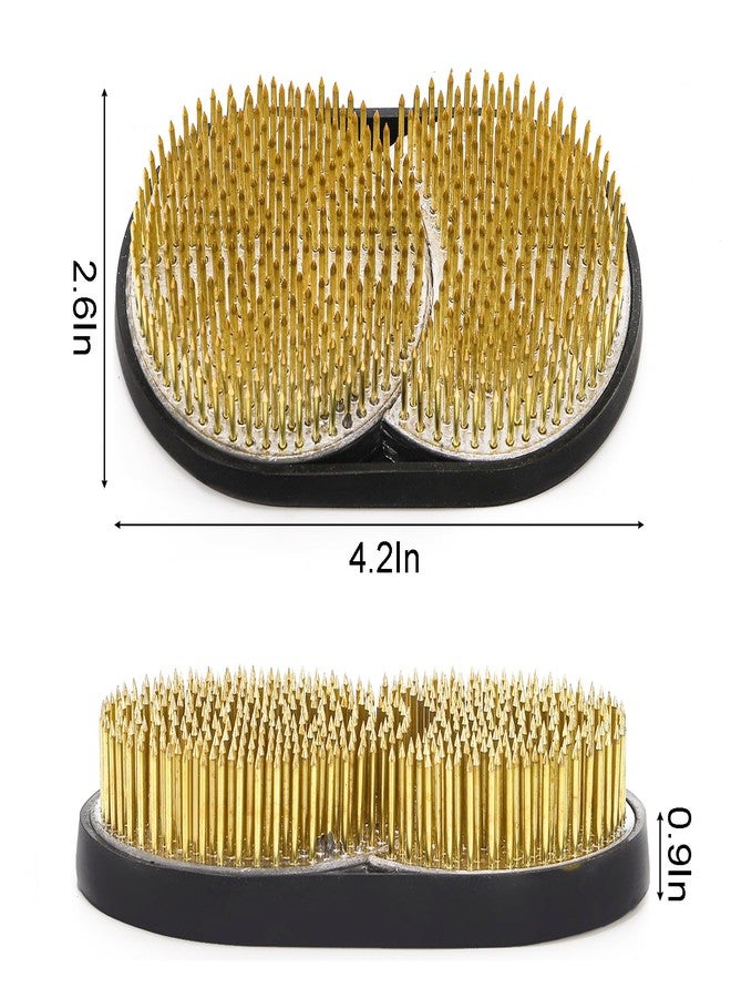 WUWEOT Sun and Moon Ikebana Kenzan, Japanese Ikebana Flower Arrangement, Pin Frog Flower Fixed Tools with Rust-Proof Brass Needle and Slip- Rubber Base for Plant Fixation Decoration - Image 2