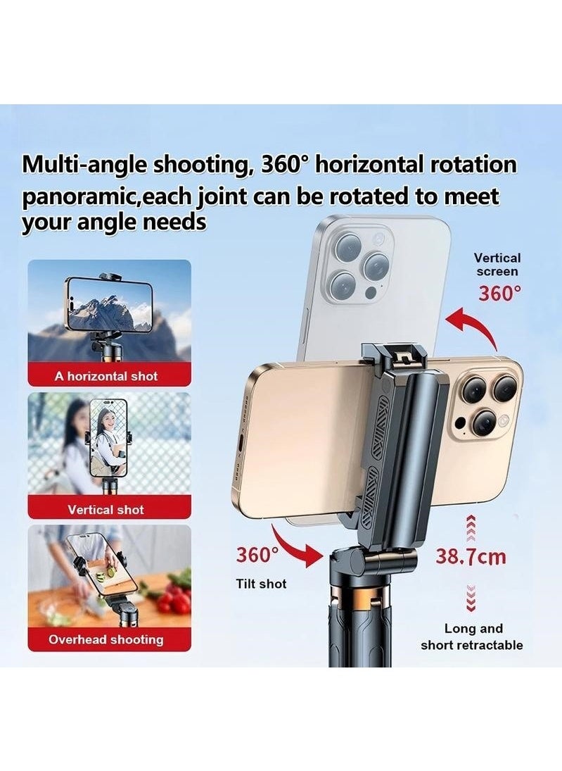 Portable Selfie Stick Travel Tripod for Cell Phone with Remote and Phone Holder, Extendable Selfie Stick for Mobile Phone, Tripod for Video Recording, Black