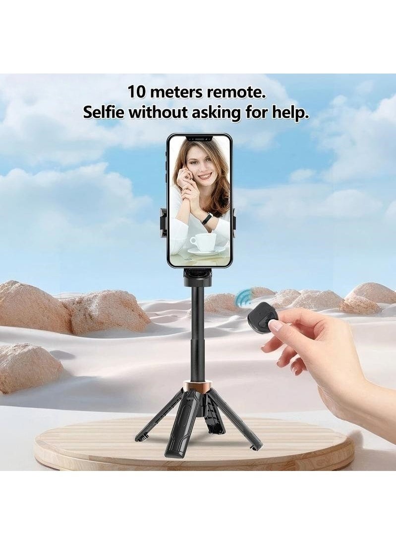 Portable Selfie Stick Travel Tripod for Cell Phone with Remote and Phone Holder, Extendable Selfie Stick for Mobile Phone, Tripod for Video Recording, Black