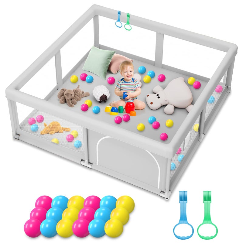 Jaobeem Baby Playpen with Balls and Pull Rings for Babies and Toddlers 50 x 50 inch, Play Yards Indoor, Sturdy Safety Play Pen with Soft Breathable Mesh, Baby Fence - Image 1