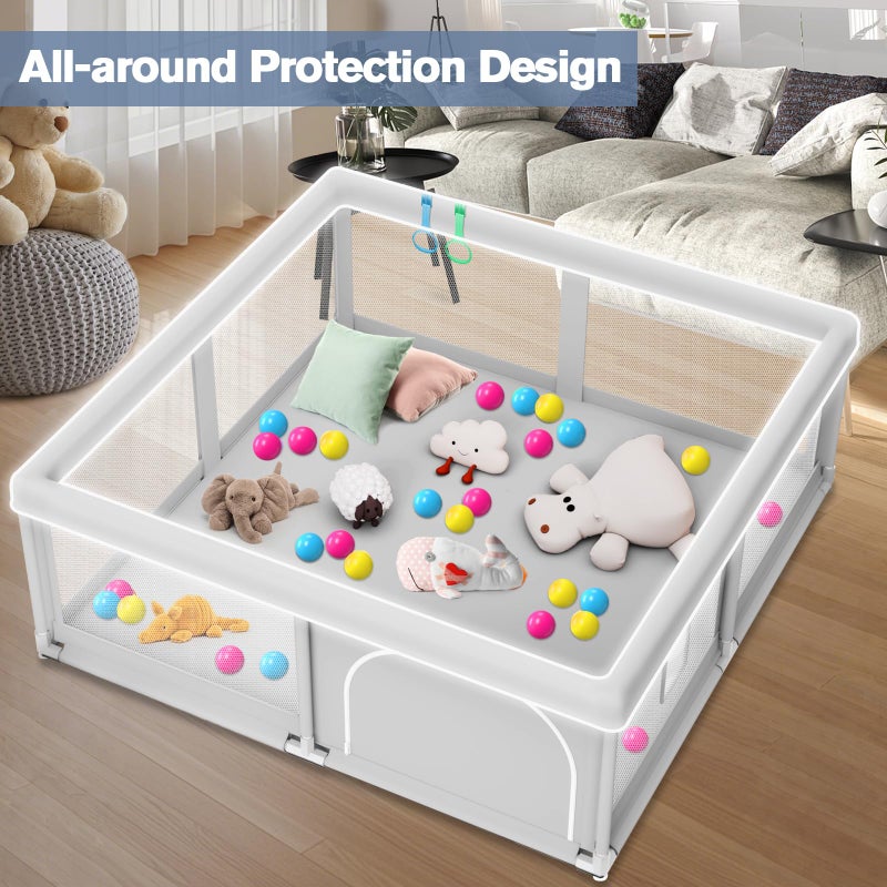 Jaobeem Baby Playpen with Balls and Pull Rings for Babies and Toddlers 50 x 50 inch, Play Yards Indoor, Sturdy Safety Play Pen with Soft Breathable Mesh, Baby Fence - Image 3