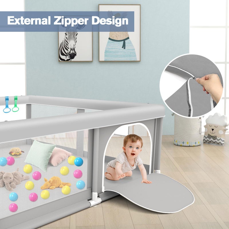 Jaobeem Baby Playpen with Balls and Pull Rings for Babies and Toddlers 50 x 50 inch, Play Yards Indoor, Sturdy Safety Play Pen with Soft Breathable Mesh, Baby Fence - Image 5