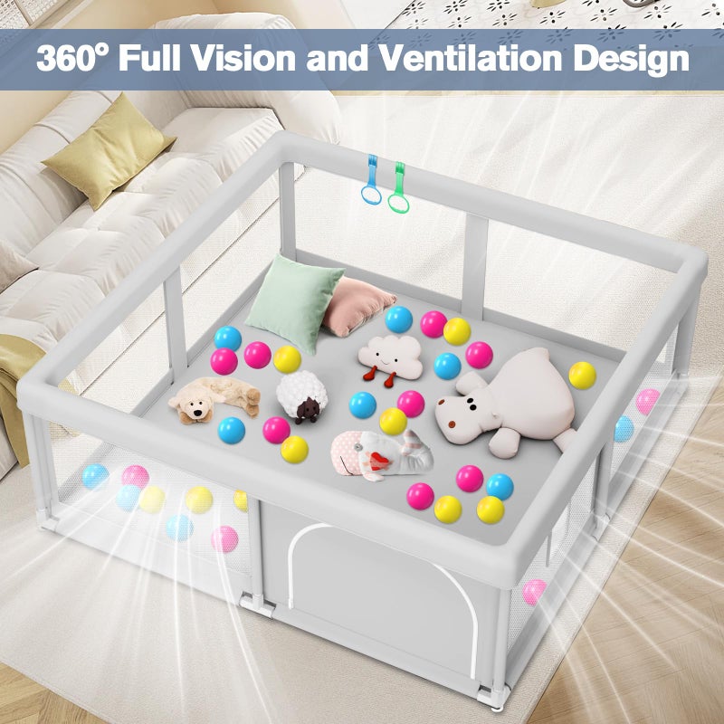 Jaobeem Baby Playpen with Balls and Pull Rings for Babies and Toddlers 50 x 50 inch, Play Yards Indoor, Sturdy Safety Play Pen with Soft Breathable Mesh, Baby Fence - Image 4