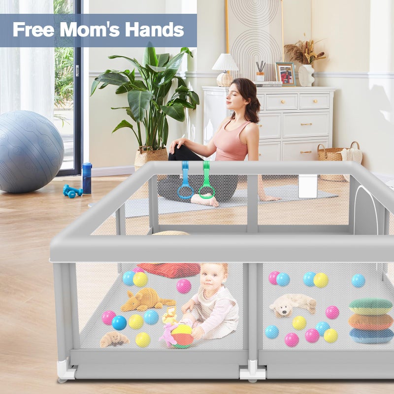 Jaobeem Baby Playpen with Balls and Pull Rings for Babies and Toddlers 50 x 50 inch, Play Yards Indoor, Sturdy Safety Play Pen with Soft Breathable Mesh, Baby Fence - Image 2