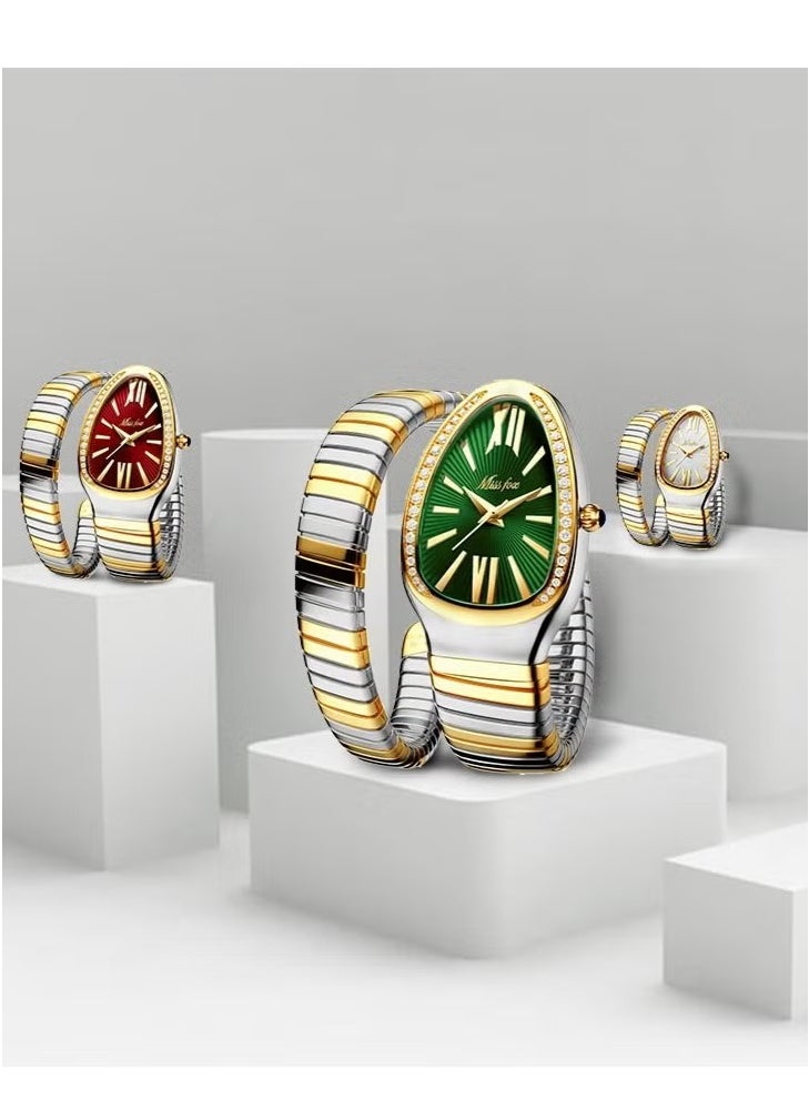 MISS FOX Luxury Gold Snake Watches Women Fashion Brands MISSFOX Diamond Quartz WristWatch Waterproof AAA Clock Lady Hot Gift  - Image 3