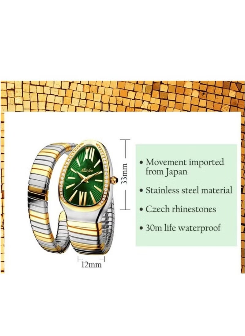 MISS FOX Luxury Gold Snake Watches Women Fashion Brands MISSFOX Diamond Quartz WristWatch Waterproof AAA Clock Lady Hot Gift  - Image 5