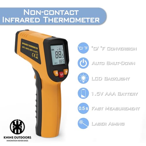 KNINE OUTDOORS Infrared Thermometer Laser Temperature Gun, -58℉ to 1112℉, Single Laser Targeting, Distance to Spot Ratio 12:1, for Cooking, Oven and Meat (Orange) - Image 3