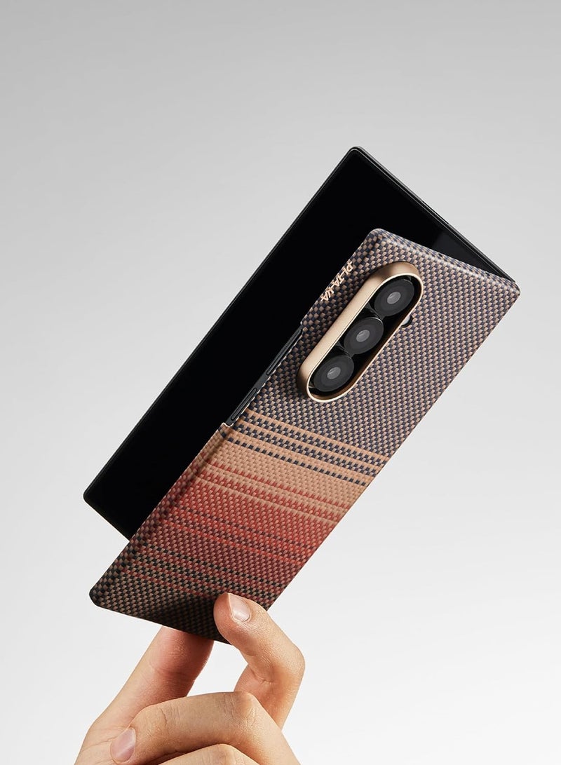 PITAKA حافظة بيتاكا لجهاز Z Fold 7، متوافقة مع MagSafe، حافظة رفيعة وخفيفة لجهاز Galaxy Z Fold 7 مع شعور لمسي بدون حافظة، مصنوعة من ألياف أراميد 1500D، غطاء خلفي فقط، غروب الشمس - Image 5