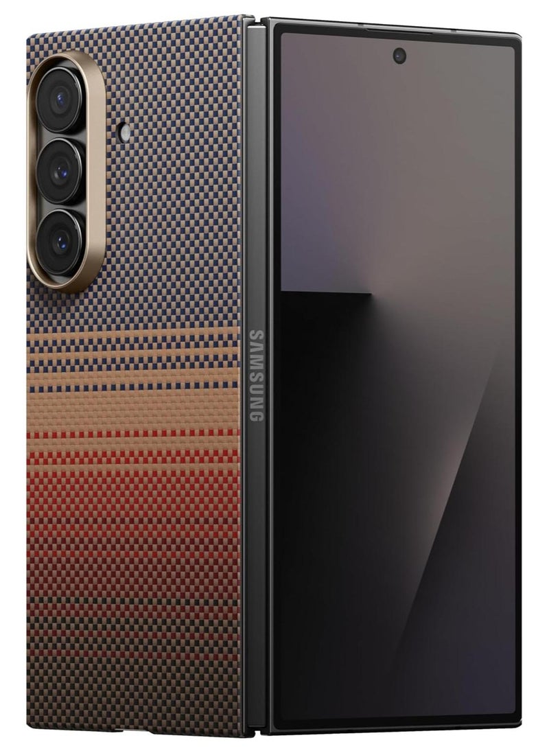 PITAKA حافظة بيتاكا لجهاز Z Fold 7، متوافقة مع MagSafe، حافظة رفيعة وخفيفة لجهاز Galaxy Z Fold 7 مع شعور لمسي بدون حافظة، مصنوعة من ألياف أراميد 1500D، غطاء خلفي فقط، غروب الشمس - Image 1