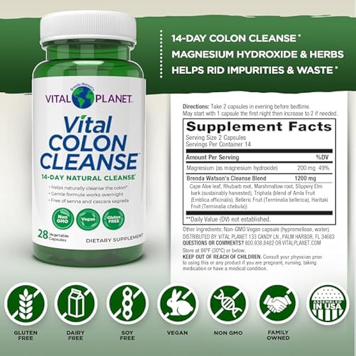 Vital Planet – Vital Colon Cleanse 14-Day Colon Cleanser and Detox with Magnesium Hydroxide, Slippery Elm, and Aloe for Digestive Health Support, Occasional Constipation, and Bloating 28 Capsules - Image 2