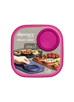 Madesmart dipware Dinner Plate with Collapsible and Removable Dip Bowl for Meals and Appetizers; Reusable Serving Plate with Multipurpose Bowl, Translucent Pink