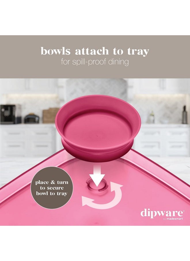Madesmart Madesmart dipware Dinner Plate with Collapsible and Removable Dip Bowl for Meals and Appetizers; Reusable Serving Plate with Multipurpose Bowl, Translucent Pink  - Image 4