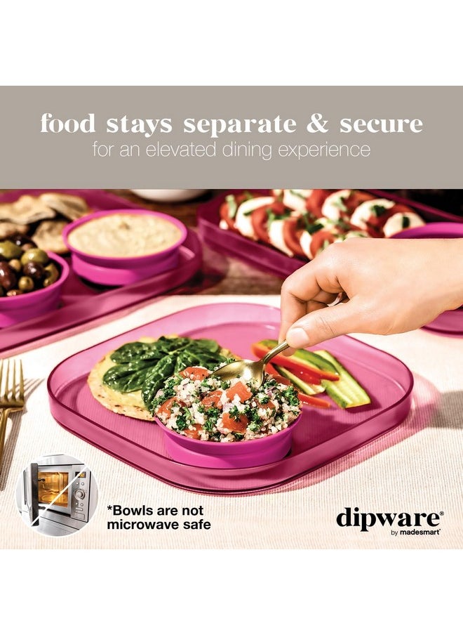 Madesmart Madesmart dipware Dinner Plate with Collapsible and Removable Dip Bowl for Meals and Appetizers; Reusable Serving Plate with Multipurpose Bowl, Translucent Pink  - Image 2