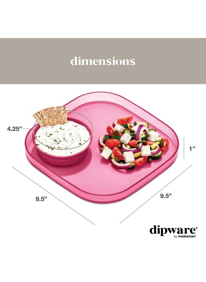 Madesmart Madesmart dipware Dinner Plate with Collapsible and Removable Dip Bowl for Meals and Appetizers; Reusable Serving Plate with Multipurpose Bowl, Translucent Pink  - Image 3