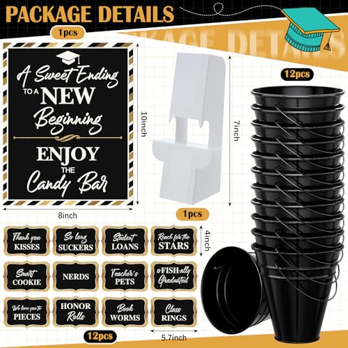 Jingmore 25 Pcs Graduation Candy Buffet Party Decoration Graduation Table Candy Bar Snack Labels Signs and 5 Buckets with Handle for Class of 2026 High School CollegePure StyleBlack - Image 3