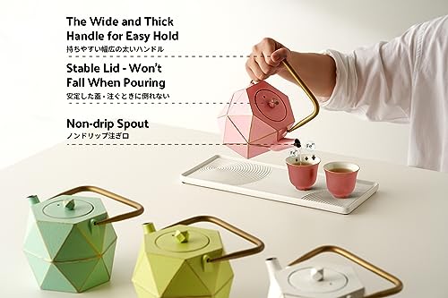 Toptier Cast Iron Teapot, Stovetop Safe Japanese Cast Iron Tea Kettle, Diamond Design Tea Pot with Removable Infuser for Loose Tea, 30 Ounce (900 ml), Pink - Image 5