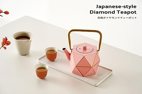 Toptier Cast Iron Teapot, Stovetop Safe Japanese Cast Iron Tea Kettle, Diamond Design Tea Pot with Removable Infuser for Loose Tea, 30 Ounce (900 ml), Pink - Image 2