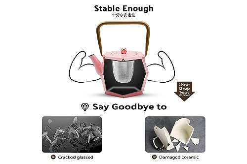 Toptier Cast Iron Teapot, Stovetop Safe Japanese Cast Iron Tea Kettle, Diamond Design Tea Pot with Removable Infuser for Loose Tea, 30 Ounce (900 ml), Pink - Image 3