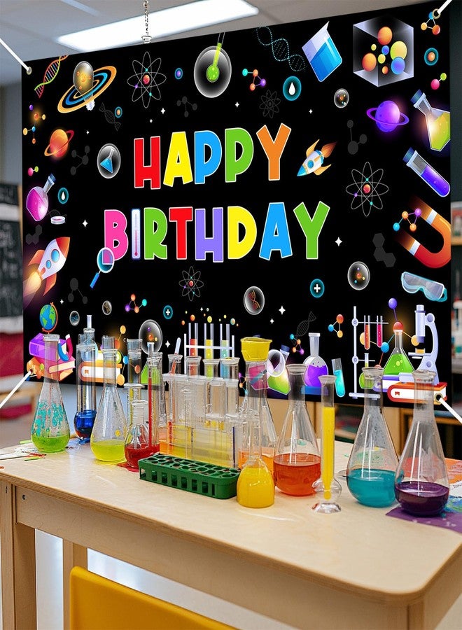 افيزانو لافتة خلفية عيد ميلاد سعيد من Avezano Science، تصميم علمي ممتع، خلفية تجارب كيميائية للأولاد والبنات، لافتة ديكور لحفلات العلوم الفيزيائية والكيميائية، 70.8 × 43.3 بوصة - Image 2