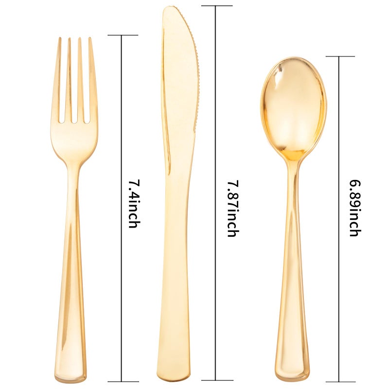 Liacere 200Pcs Gold Plastic Silverware - Gold Cutlery Set with 100 Forks  50 Spoons  50 Knives; Perfect for Parties  Weddings  Restaurants & Thanksgiving - Image 1